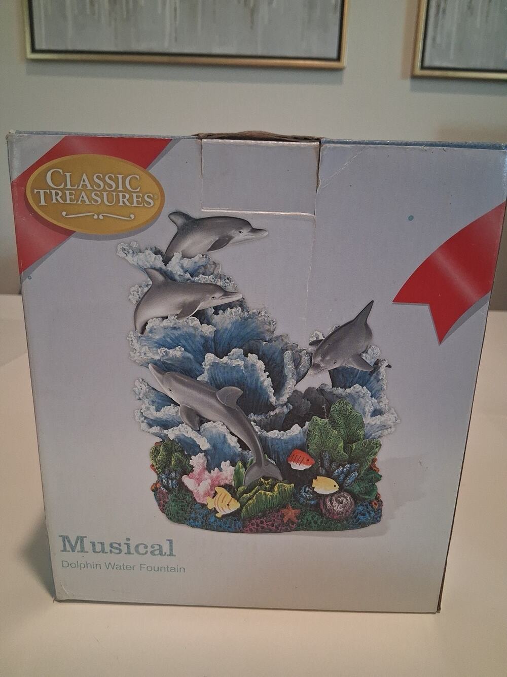 Vintage Classic Treasures Musical Dolphin Water Fountain Model CDFTN312 NIB